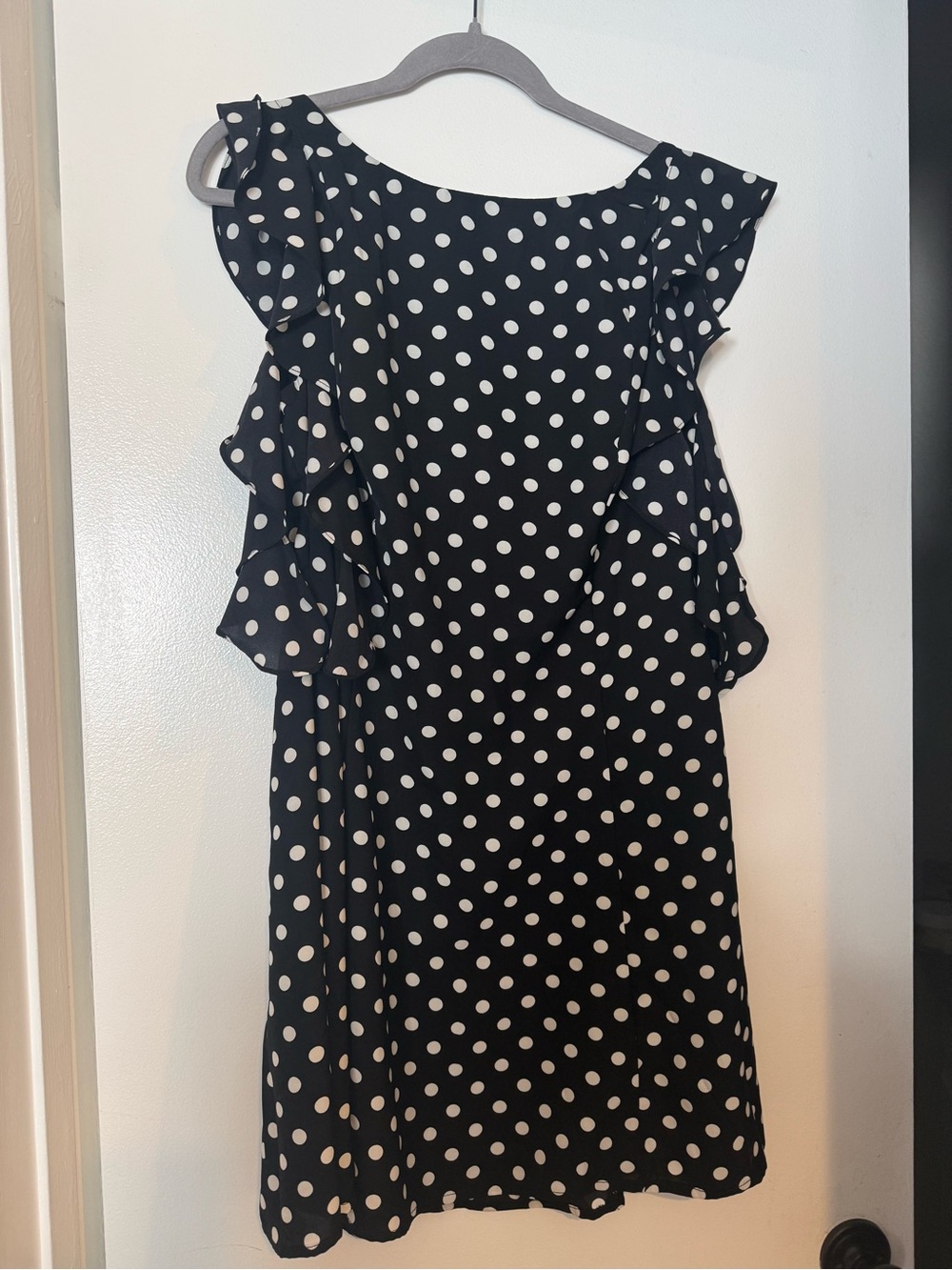 Lush Black Polka Dot Ruffle mini Shift Dress